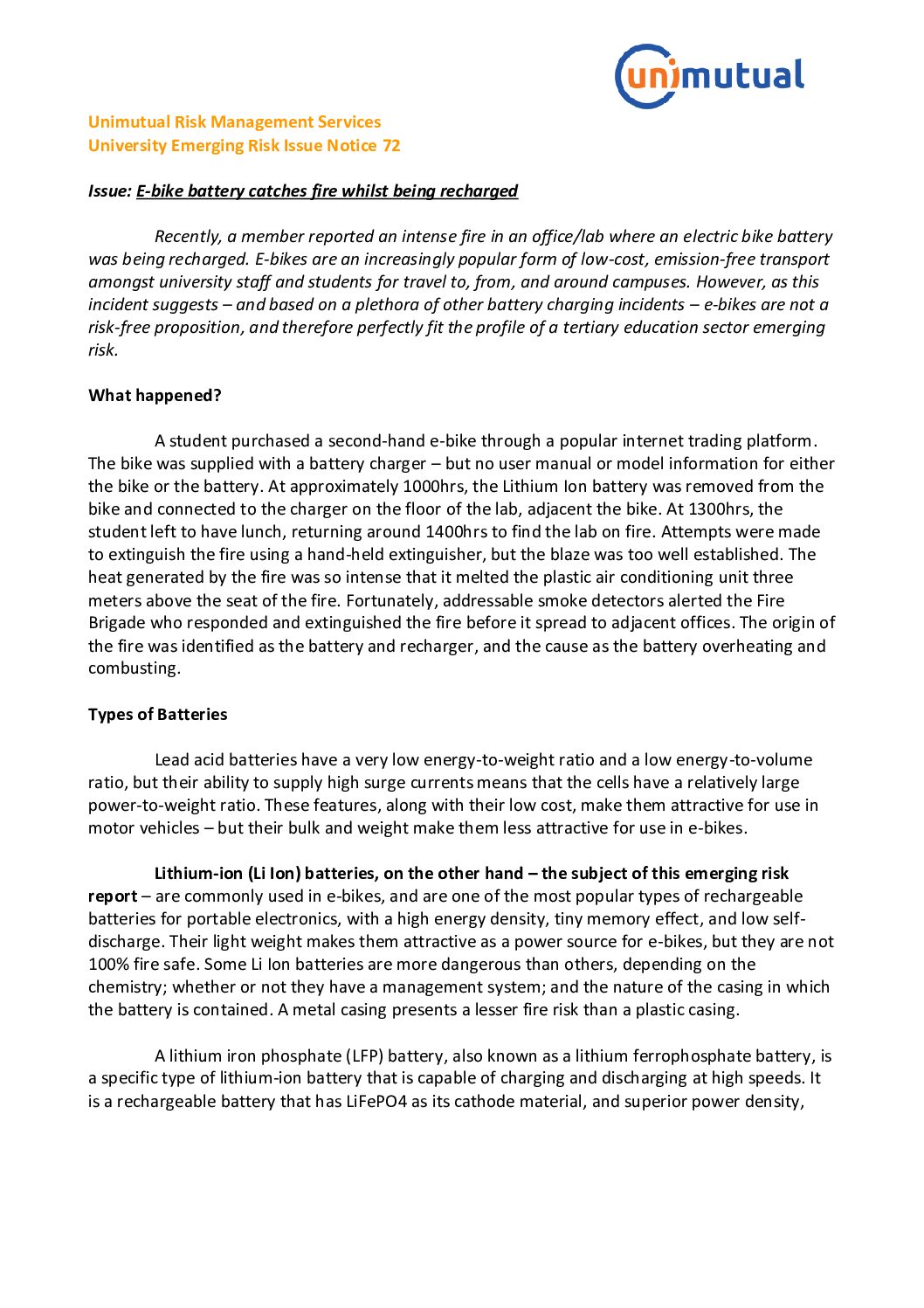 E-Bikes – Emerging Risk Report